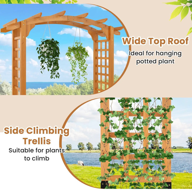 7/7.5 Feet Garden Arch Wooden Arbor Outdoor Wood Trellis for Climbing Plants by DirectDeals