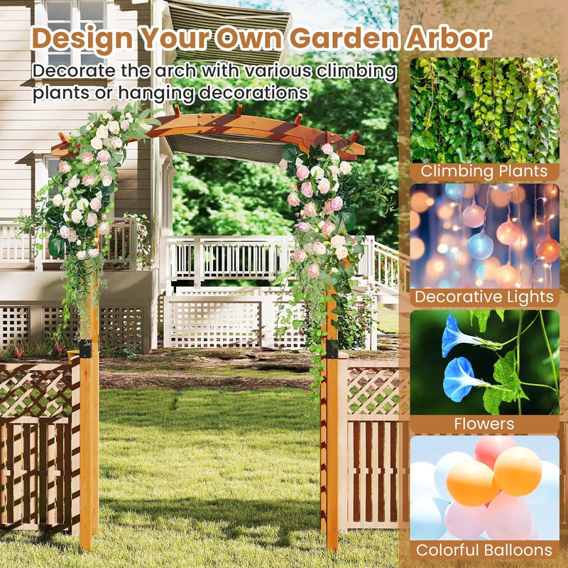 7/7.5 Feet Garden Arch Wooden Arbor Outdoor Wood Trellis for Climbing Plants by DirectDeals