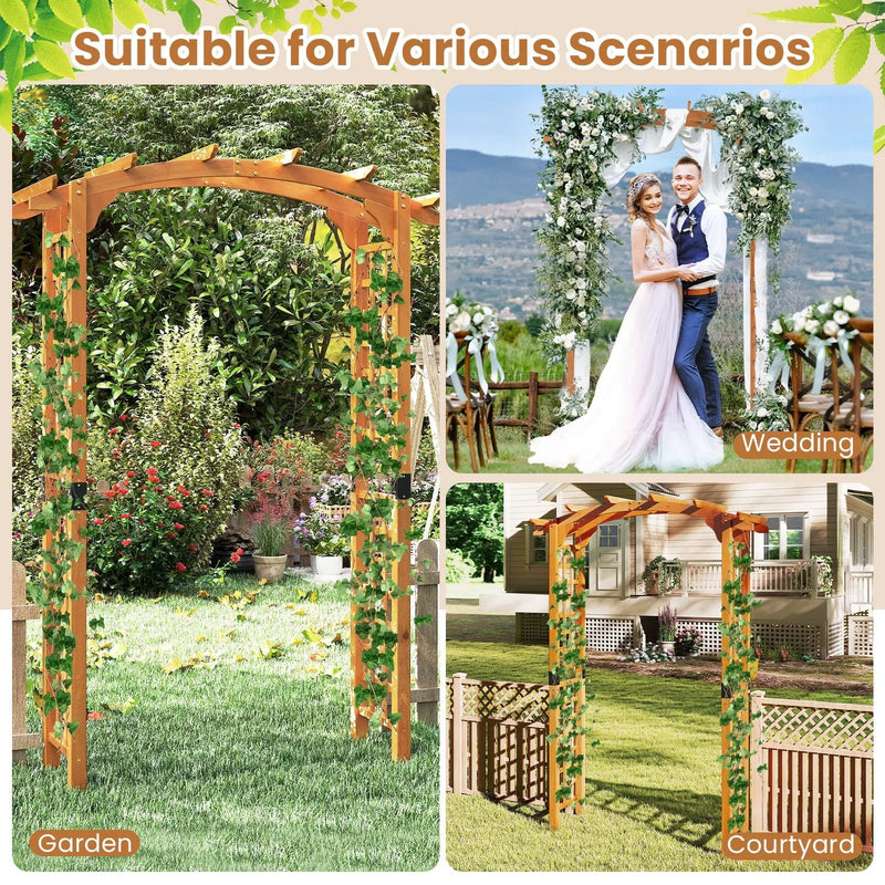 7/7.5 Feet Garden Arch Wooden Arbor Outdoor Wood Trellis for Climbing Plants by DirectDeals
