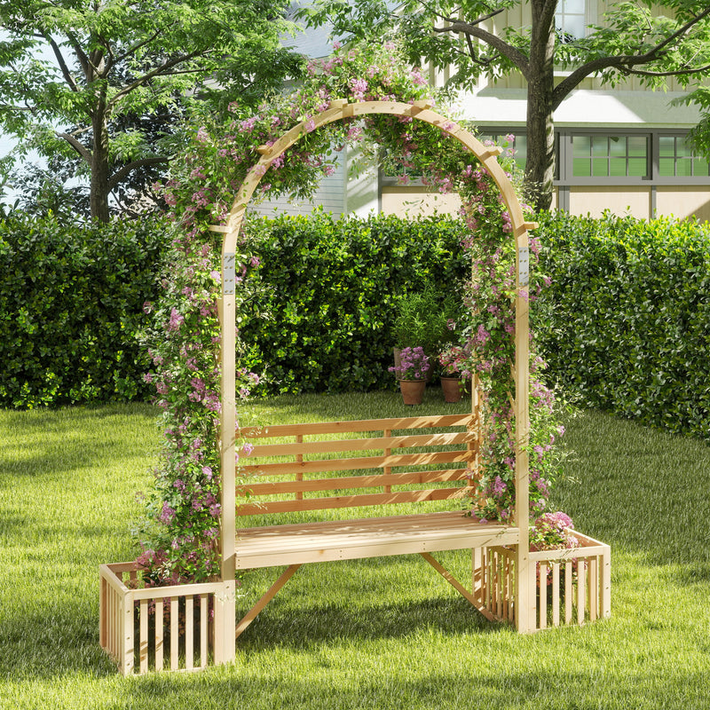 Garden Bench Arbor Arch Wooden Garden Arbor for Climbing Plants-Natural by DirectDeals