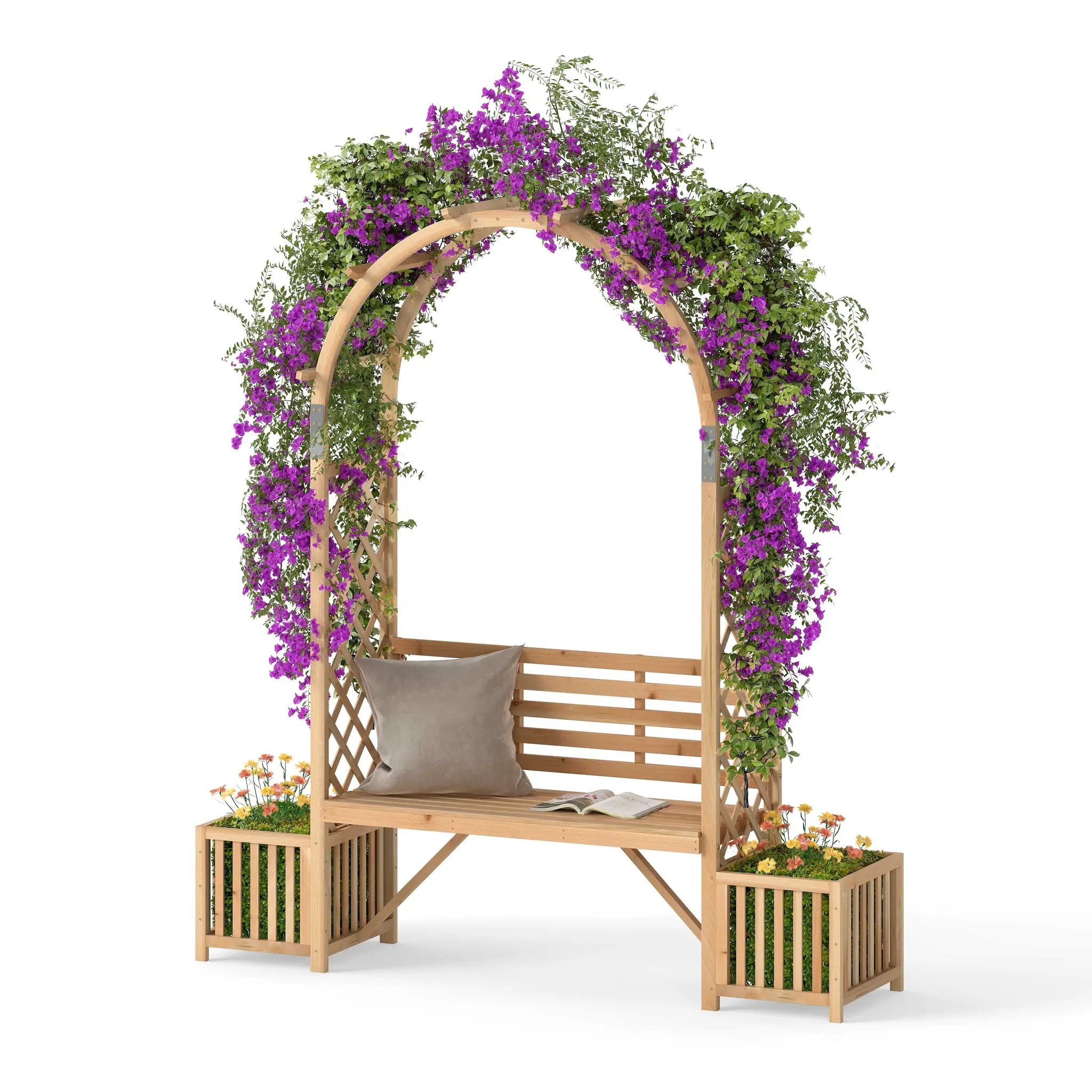 Garden Bench Arbor Arch Wooden Garden Arbor for Climbing Plants-Natural by DirectDeals