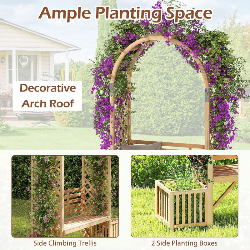 Garden Bench Arbor Arch Wooden Garden Arbor for Climbing Plants-Natural by DirectDeals