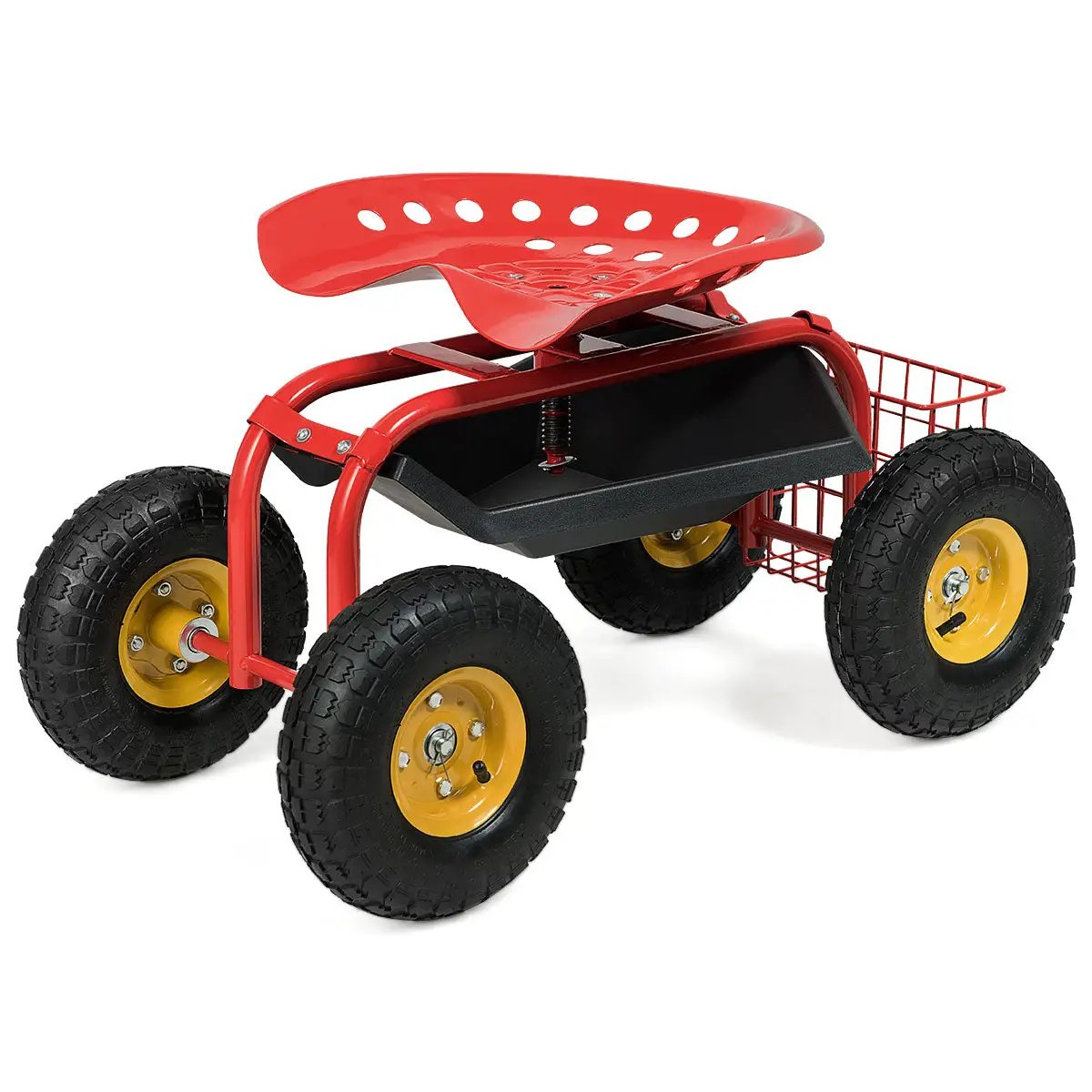 Red/Green Garden Cart Rolling Work Seat With Heavy Duty Tool Tray Gardening Planting, photo 8 of 8