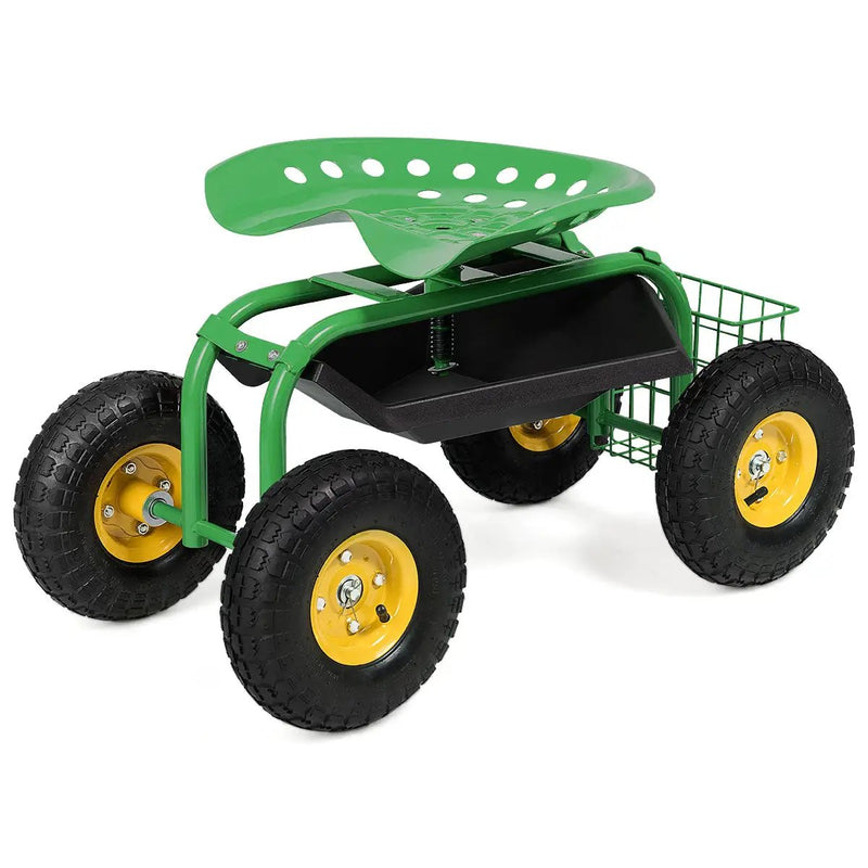 Red/Green Garden Cart Rolling Work Seat With Heavy Duty Tool Tray Gardening Planting by DirectDeals