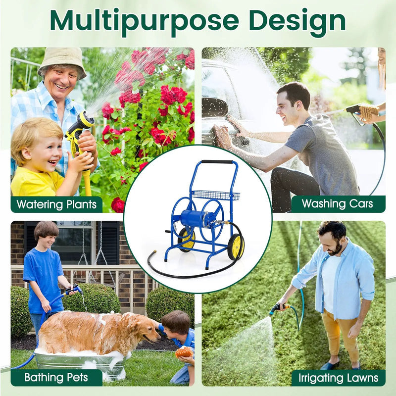 Garden Hose Reel Cart with 2 Wheels and Storage Basket by DirectDeals