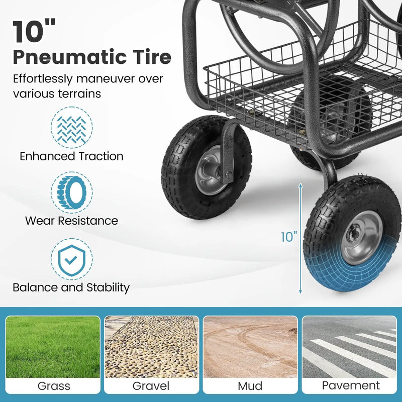 Garden Hose Reel Cart 300 Feet Large Capacity with 4 Wheels and Storage Basket-Gray by DirectDeals