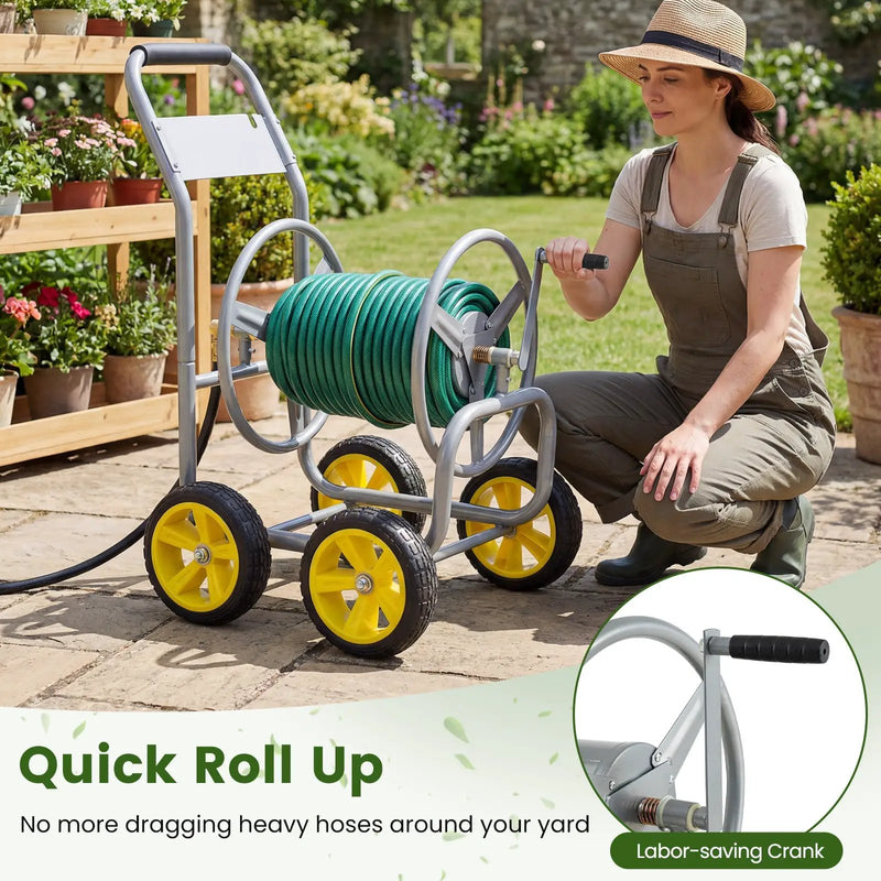 Garden Hose Reel Cart 4 Wheels Heavy-Duty Metal Water Hose Organizer Portable by DirectDeals