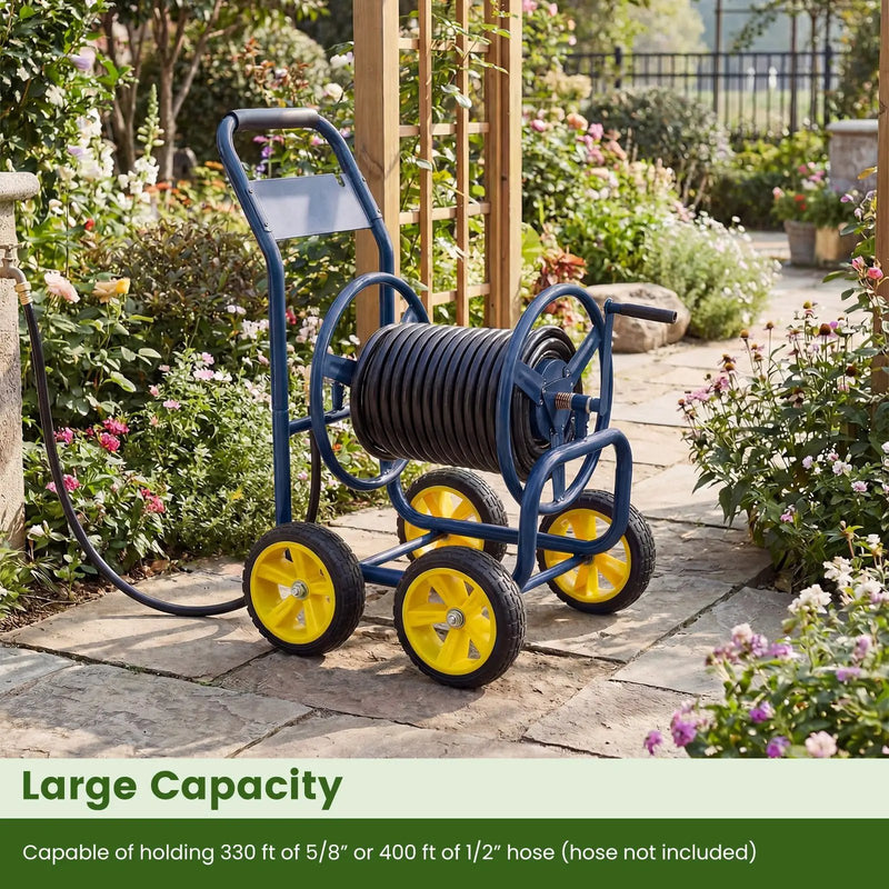 Garden Hose Reel Cart 4 Wheels Heavy-Duty Metal Water Hose Organizer Portable by DirectDeals