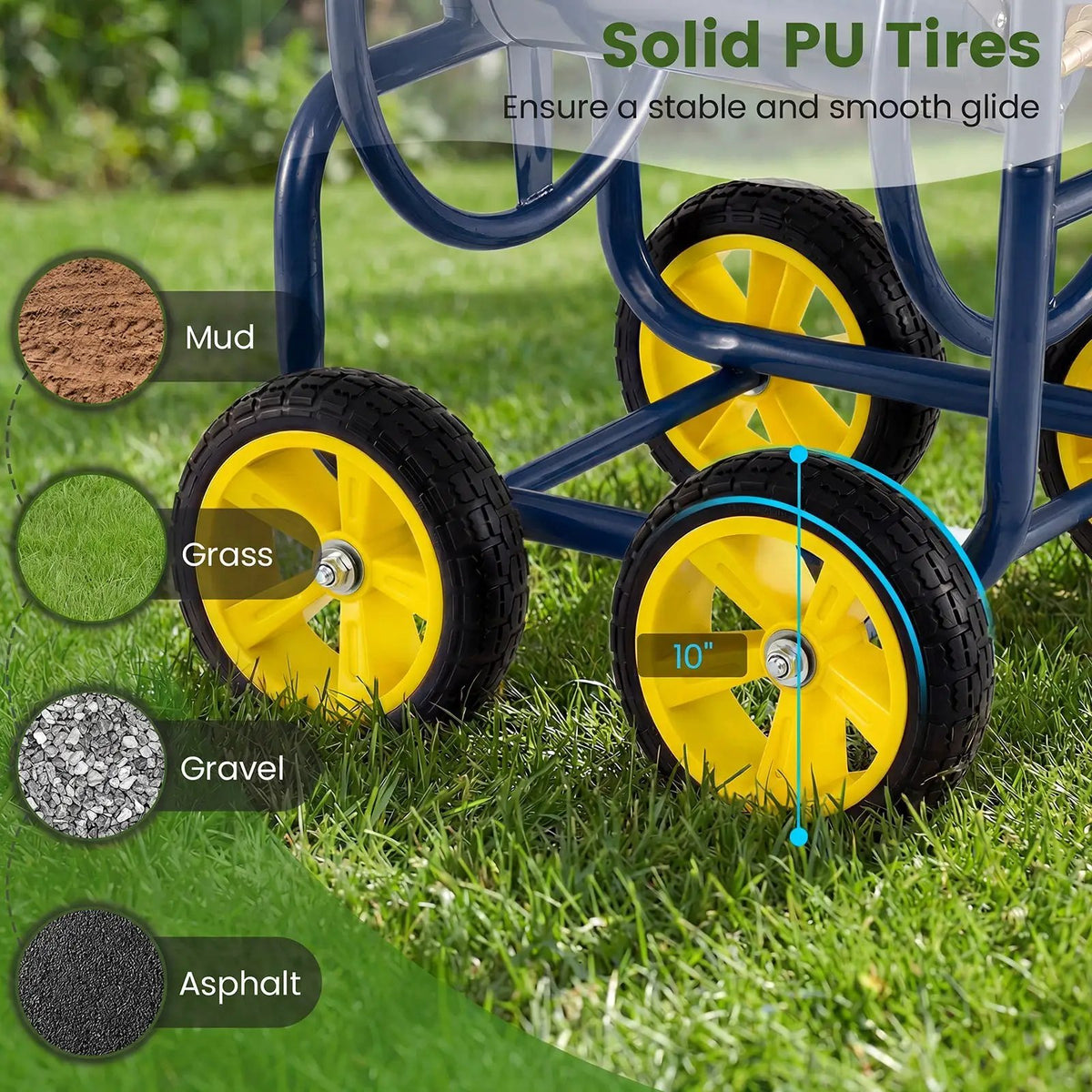 Garden Hose Reel Cart 4 Wheels Heavy-Duty Metal Water Hose Organizer Portable, photo 18 of 24