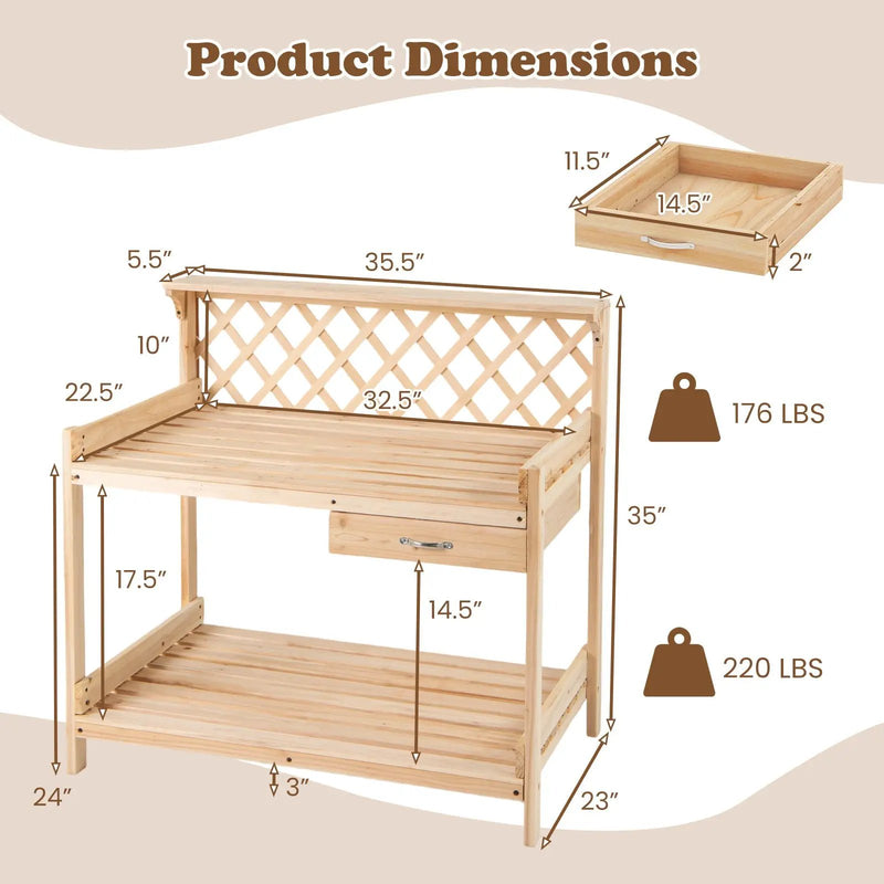 Garden Potting Bench Table Wooden Planting Workstation with Lattice Trellis by DirectDeals