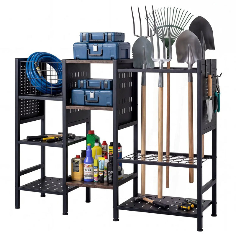 Garden Tool Organizer with Wooden Shelves for Garage and Shed by DirectDeals