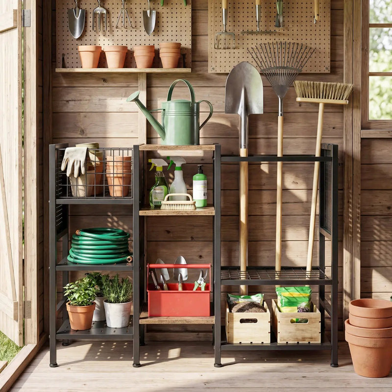 Garden Tool Organizer with Wooden Shelves for Garage and Shed by DirectDeals