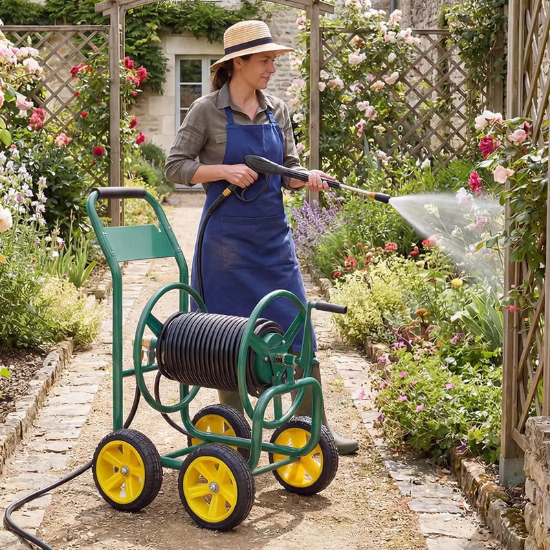 Garden Hose Reel Cart 4 Wheels Heavy-Duty Metal Water Hose Organizer Portable by DirectDeals