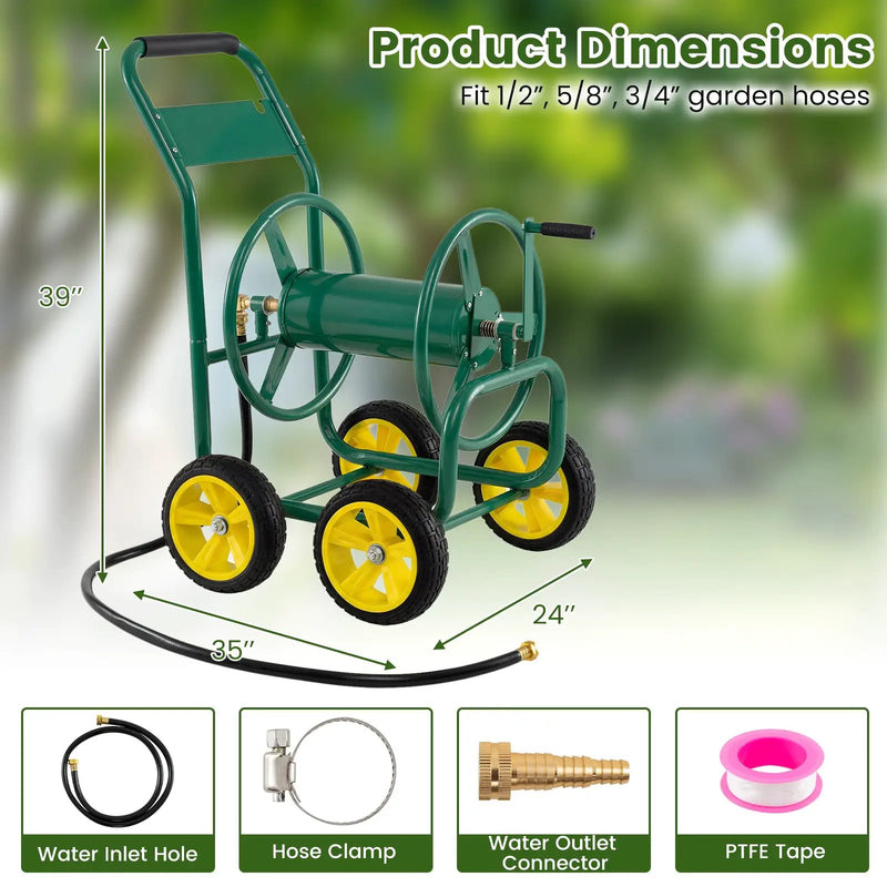Garden Hose Reel Cart 4 Wheels Heavy-Duty Metal Water Hose Organizer Portable by DirectDeals