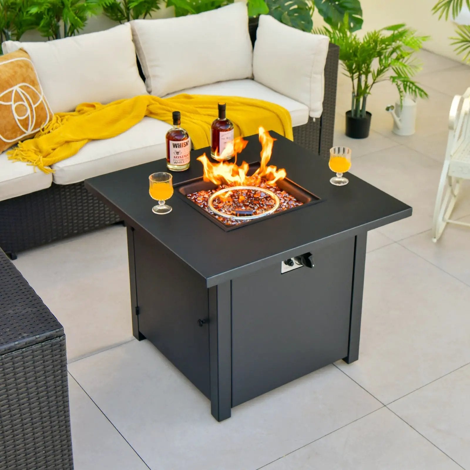 50 000 BTU 32 Inch Square Propane Gas Fire Pit Table by DirectDeals