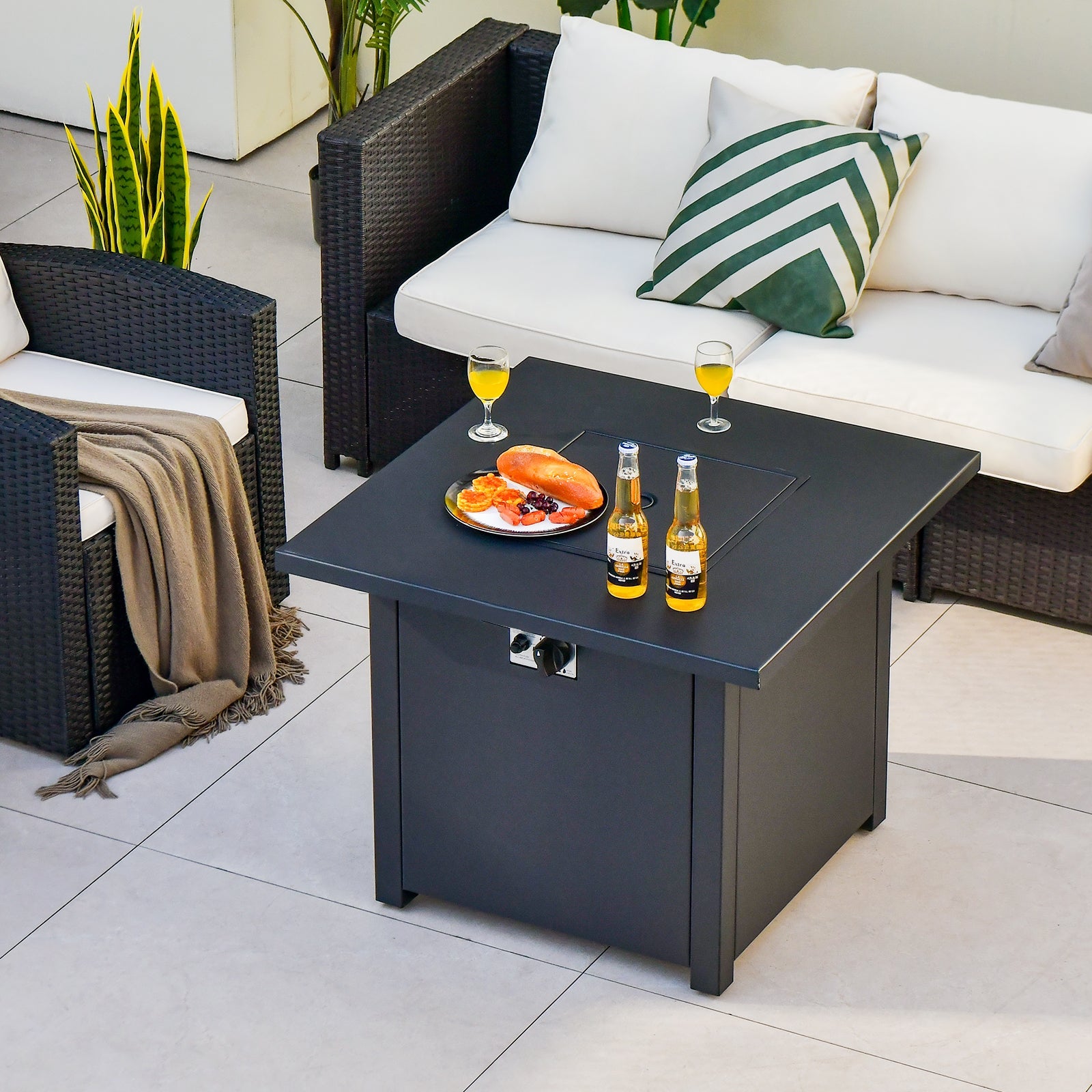 50 000 BTU 32 Inch Square Propane Gas Fire Pit Table by DirectDeals
