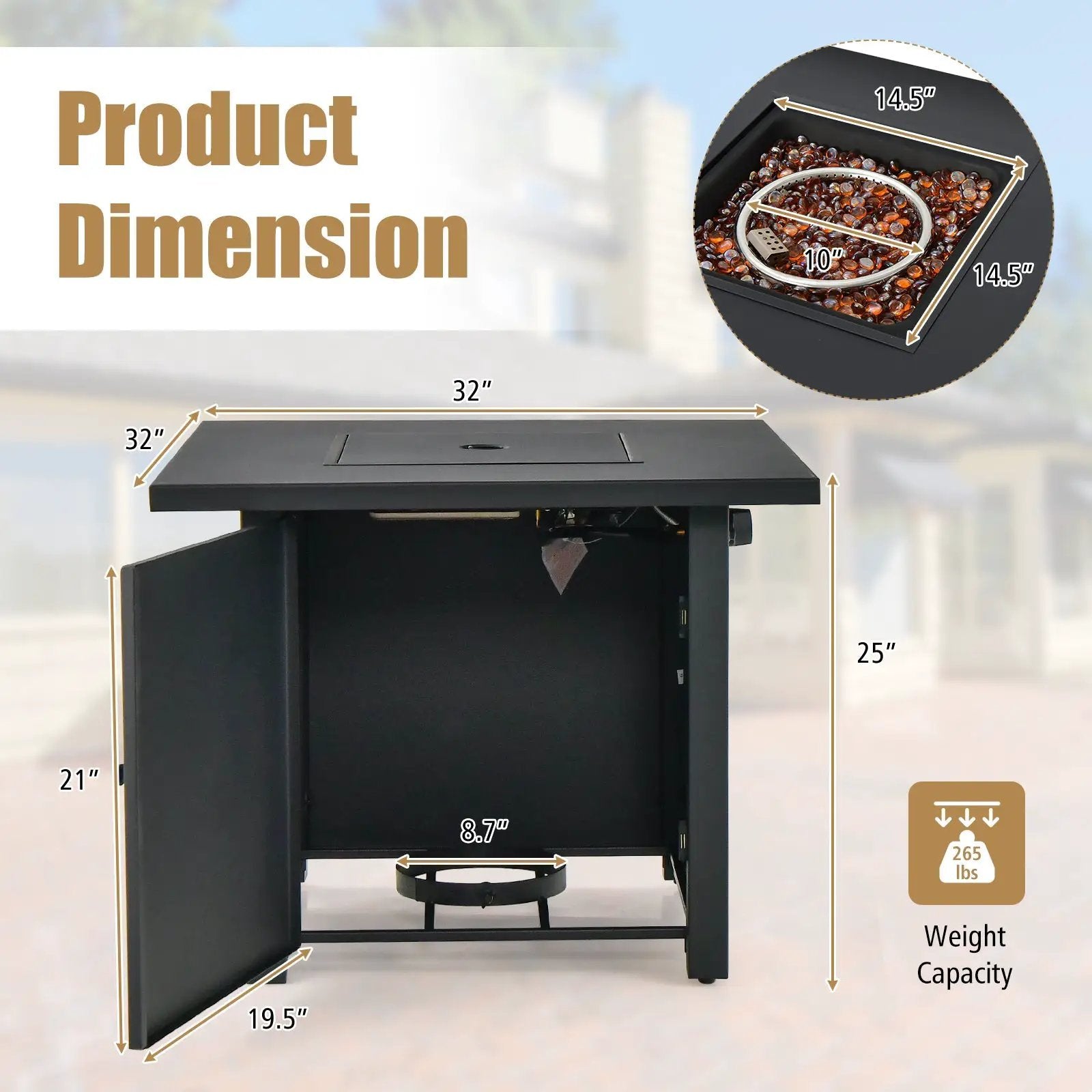 50 000 BTU 32 Inch Square Propane Gas Fire Pit Table by DirectDeals