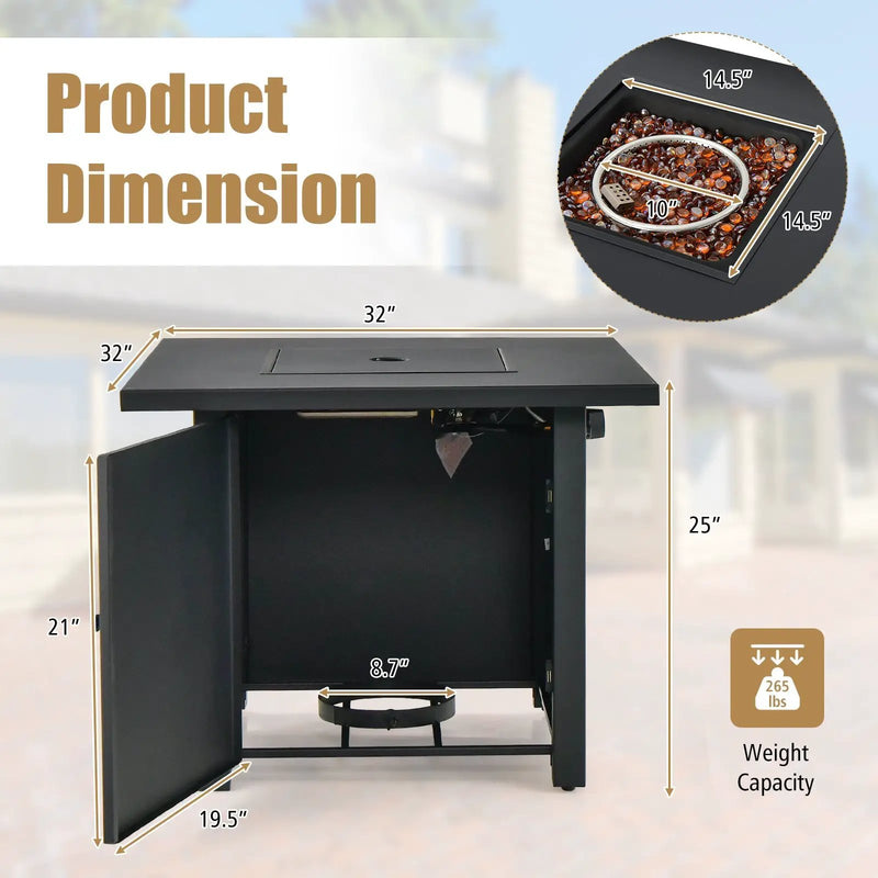 50 000 BTU 32 Inch Square Propane Gas Fire Pit Table by DirectDeals