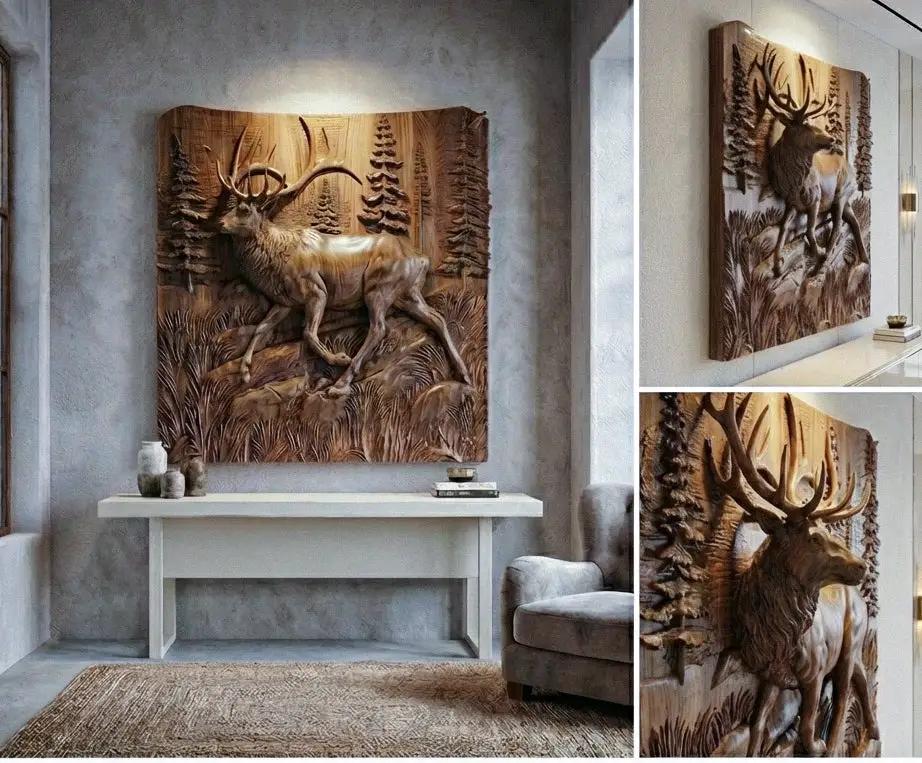 Wooden Deer - Elk 3D Wood Relief Wall Art, photo 3 of 5