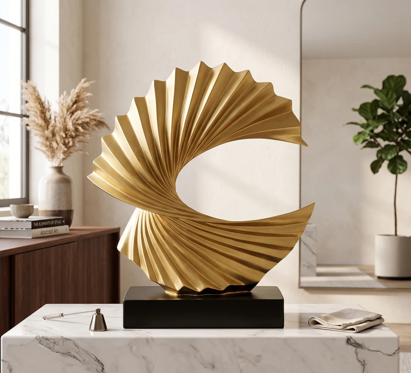 Modern Gold Wave Abstract Sculpture - Art Deco Home Decor Ornament by House Of Avana