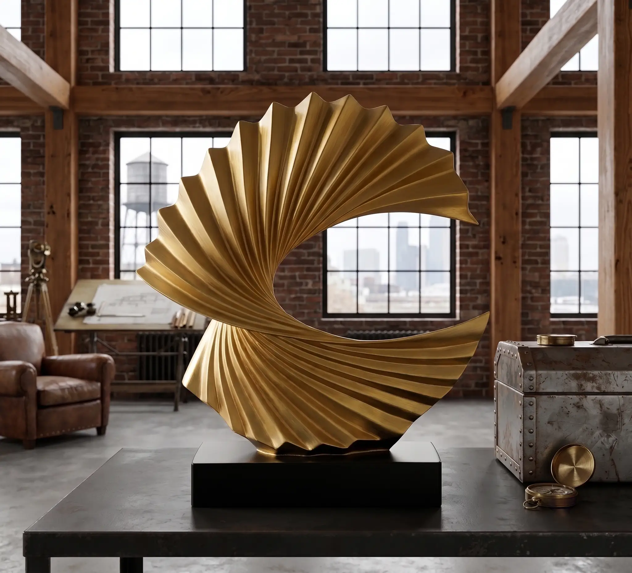 Modern Gold Wave Abstract Sculpture - Art Deco Home Decor Ornament by House Of Avana