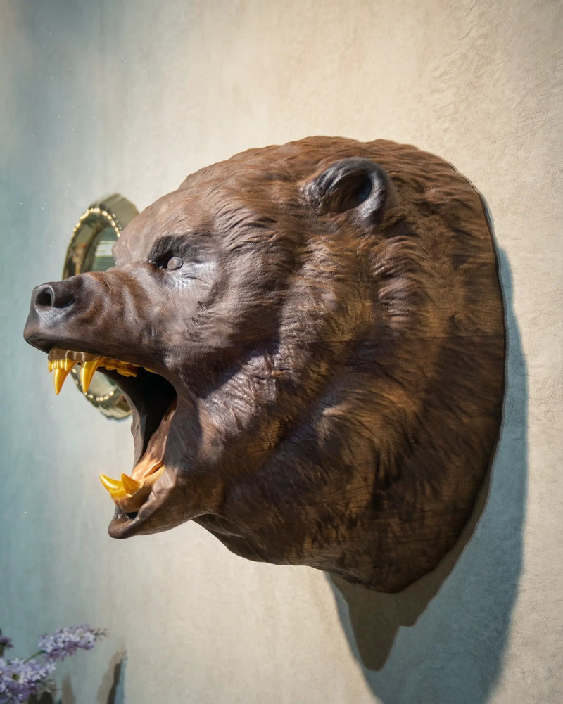 Hand-Carved Roaring Bear Head by Gizz