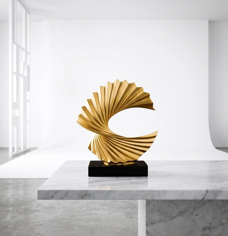 Modern Gold Wave Abstract Sculpture - Art Deco Home Decor Ornament by House Of Avana
