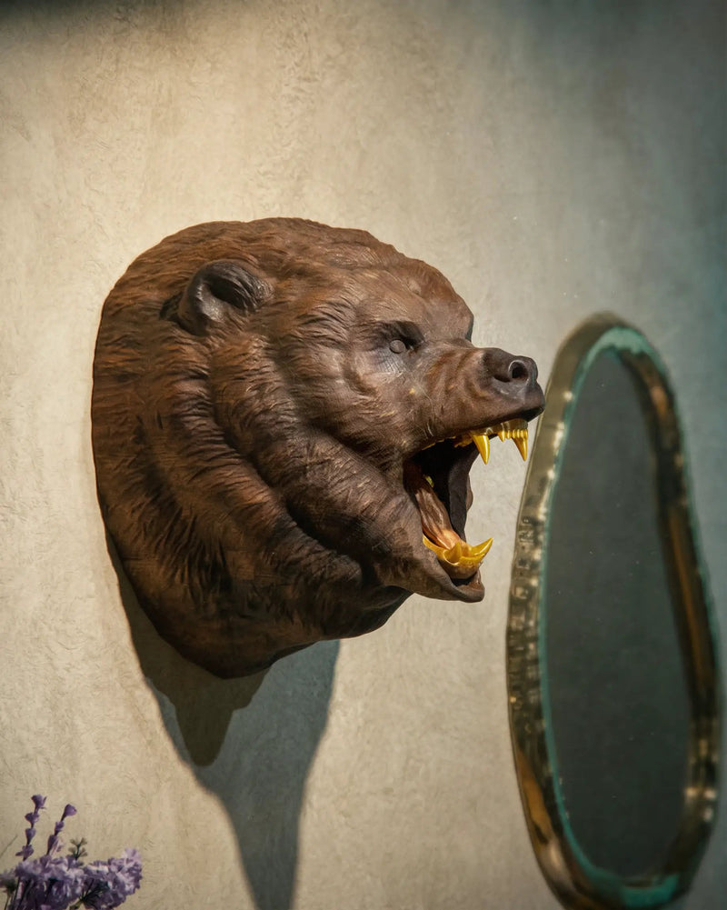 Hand-Carved Roaring Bear Head by Gizz