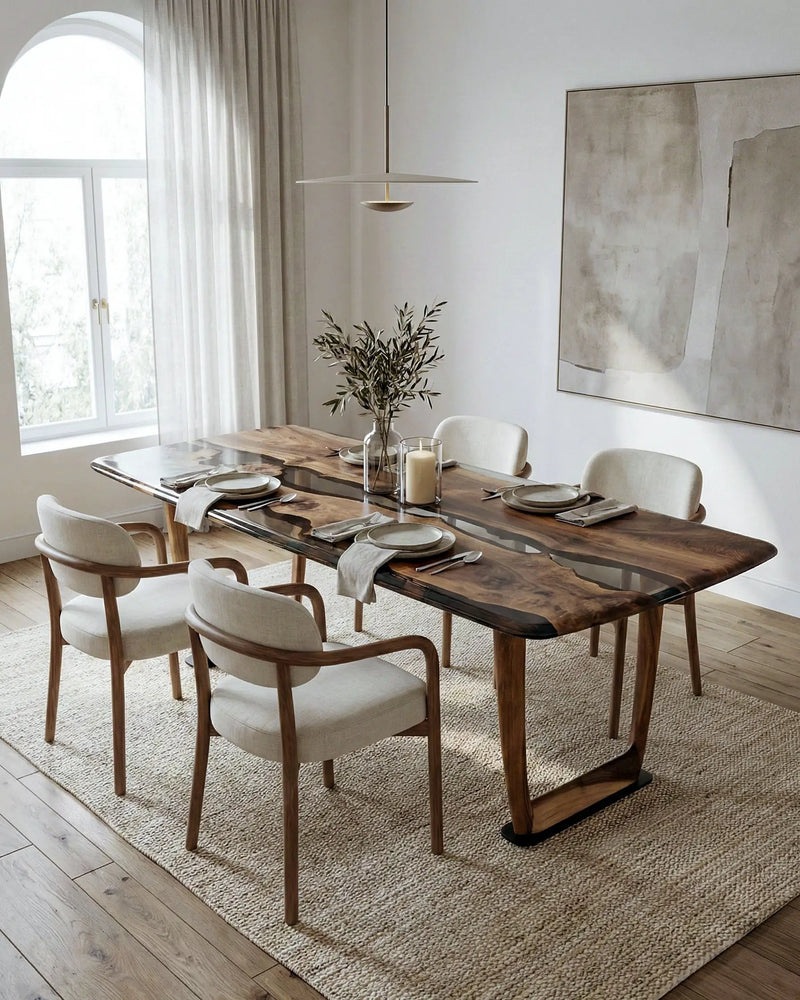 Epoxy Resin River Dining Table Featured Walnut Wood Leg by Gizz
