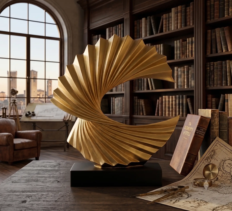 Modern Gold Wave Abstract Sculpture - Art Deco Home Decor Ornament by House Of Avana