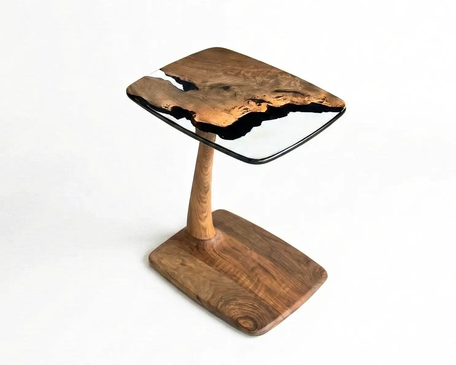 C-Shaped Walnut & Resin End Table with Wheels by Gizz