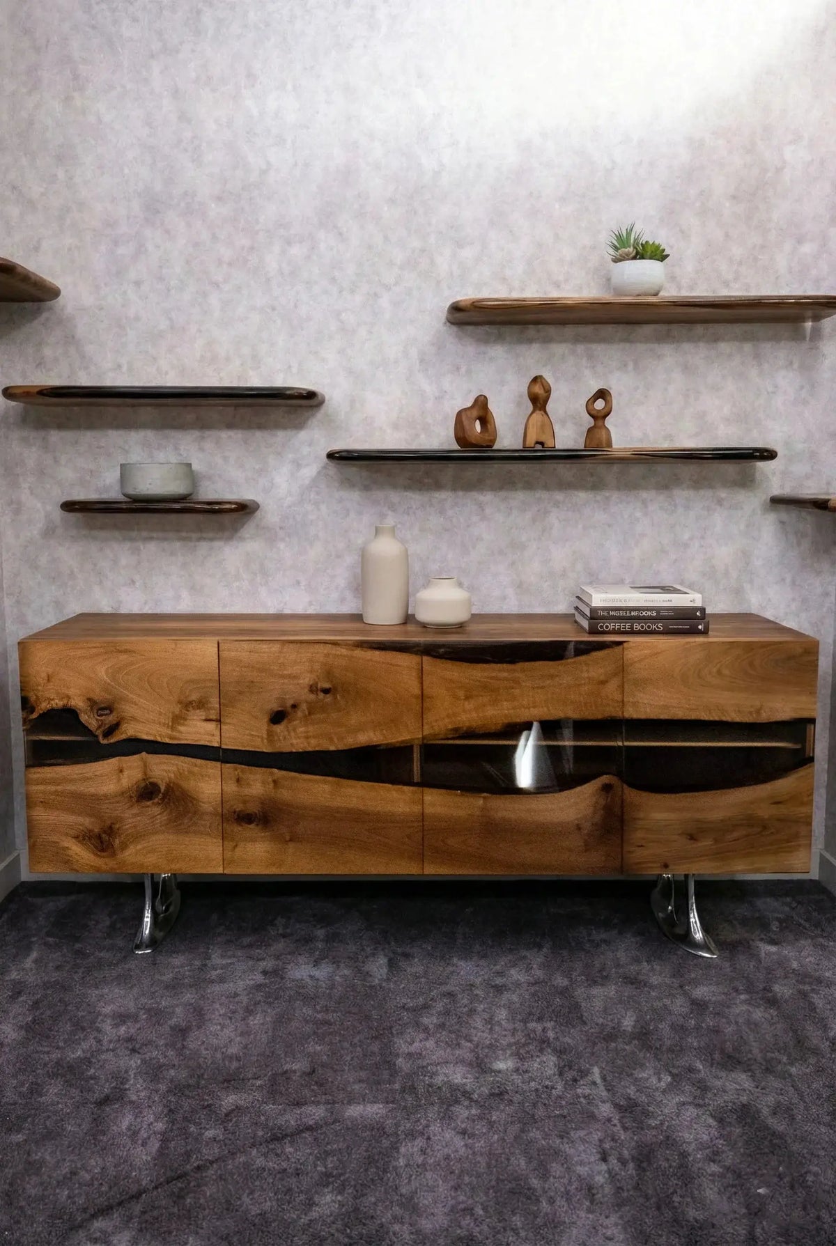 Luxury D-Shaped Walnut & Epoxy Executive Desk, photo 15 of 20