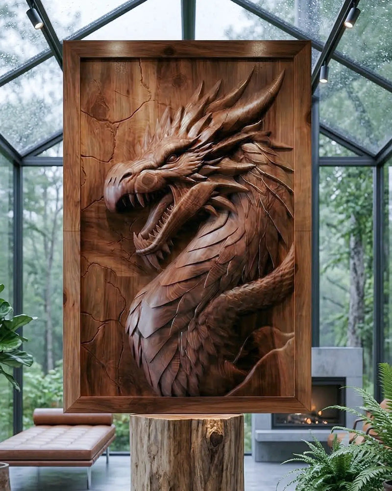 3D Dragon Wood Relief | Luxury Wall Art Decor by Gizz
