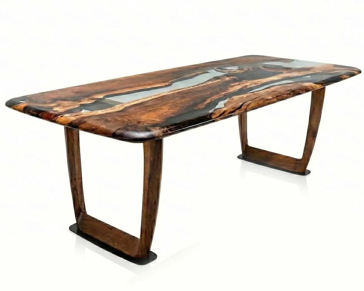 Epoxy Resin River Dining Table Featured Walnut Wood Leg, photo 16 of 16