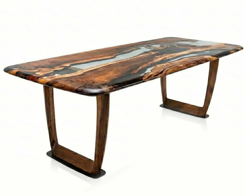 Epoxy Resin River Dining Table Featured Walnut Wood Leg by Gizz