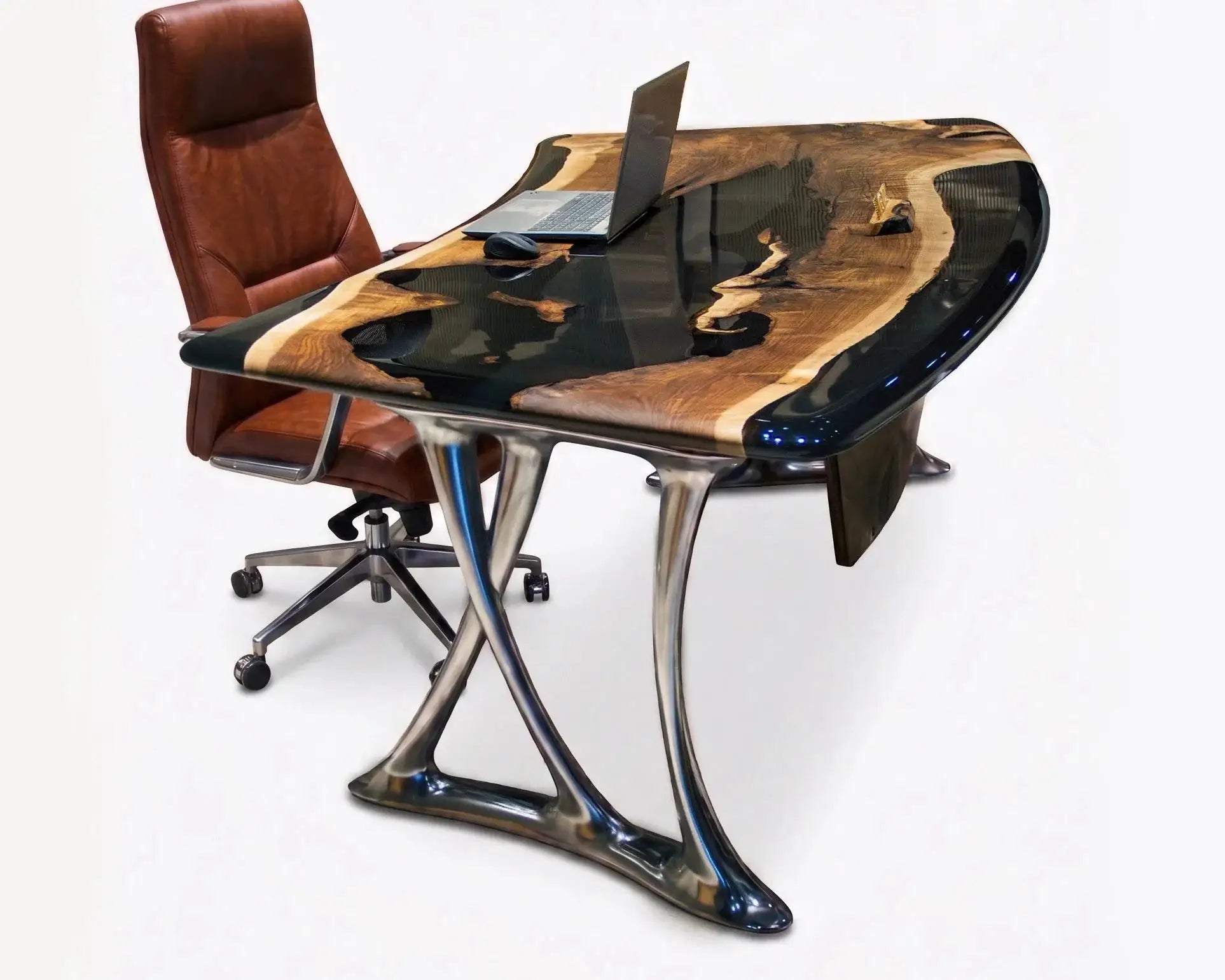 Luxury D-Shaped Walnut & Epoxy Executive Desk by Gizz