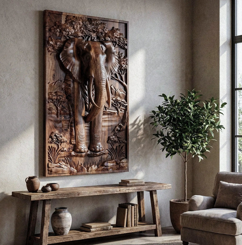 Majestic African Elephant 3D Relief Wood Wall Art by Gizz