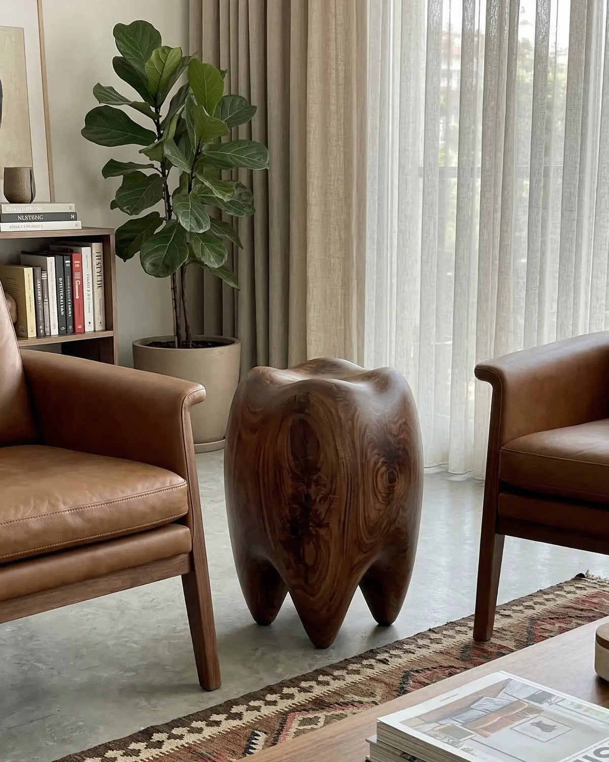 Walnut Tooth Sculptural Stool & End Table, photo 4 of 4