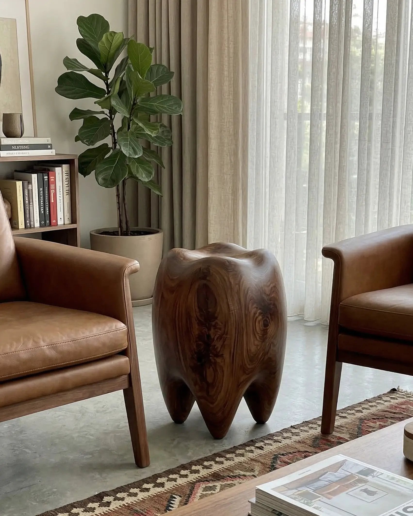 Walnut Tooth Sculptural Stool & End Table by Gizz