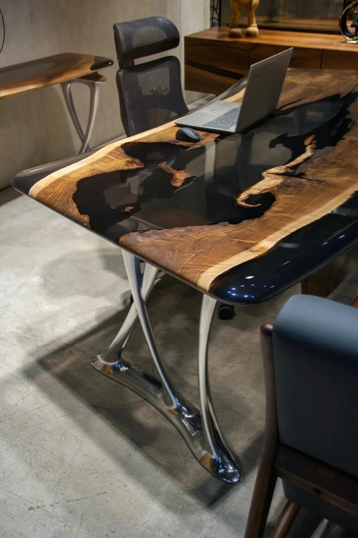 Luxury D-Shaped Walnut & Epoxy Executive Desk, photo 4 of 20
