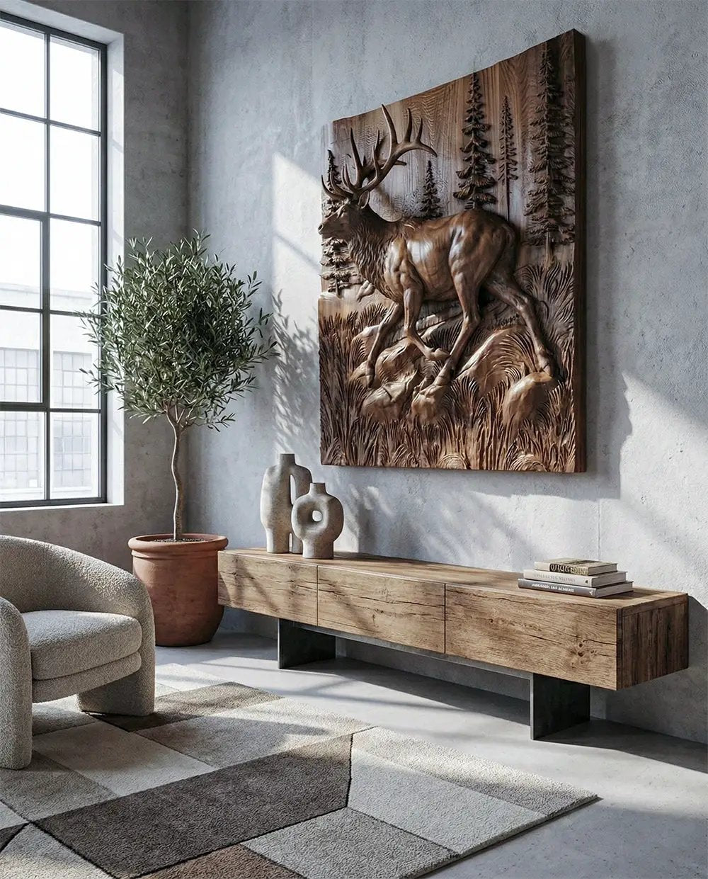 Wooden Deer - Elk 3D Wood Relief Wall Art, photo 2 of 5