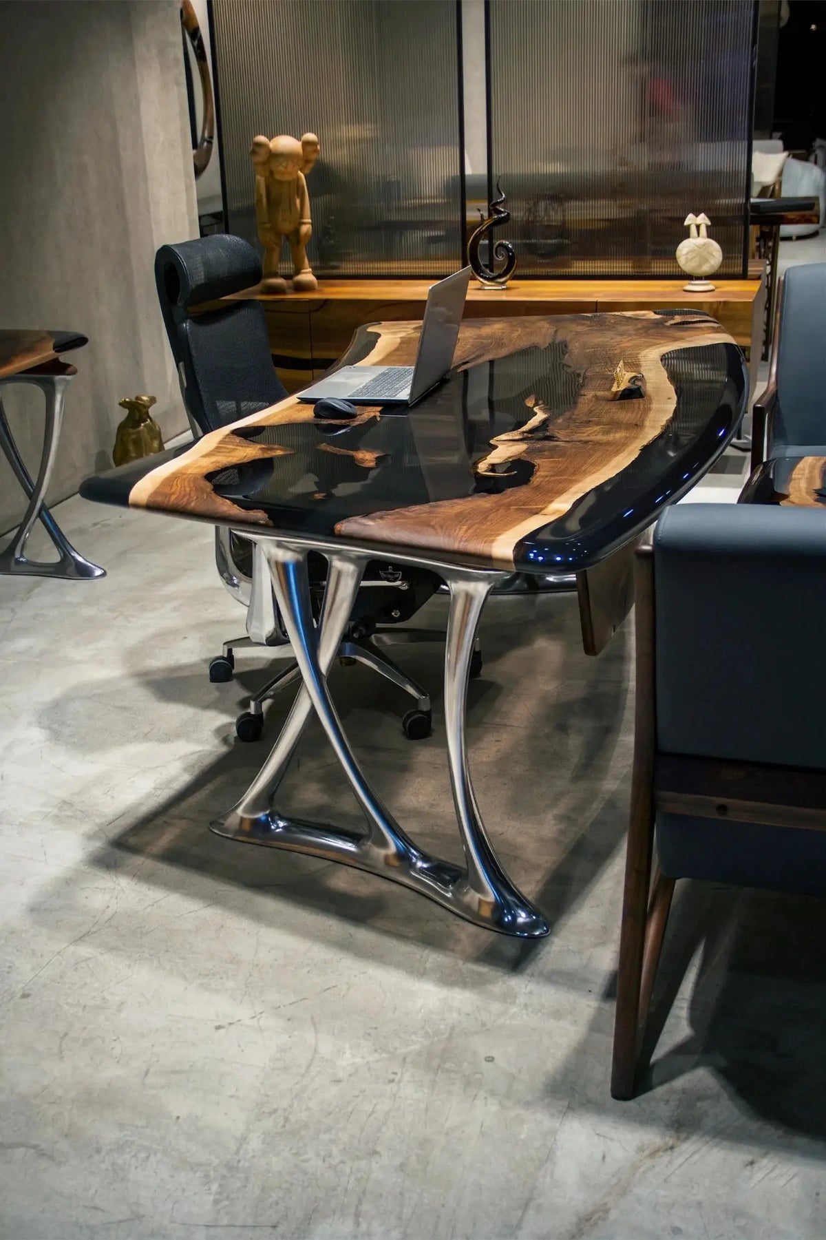 Luxury D-Shaped Walnut & Epoxy Executive Desk, photo 6 of 20