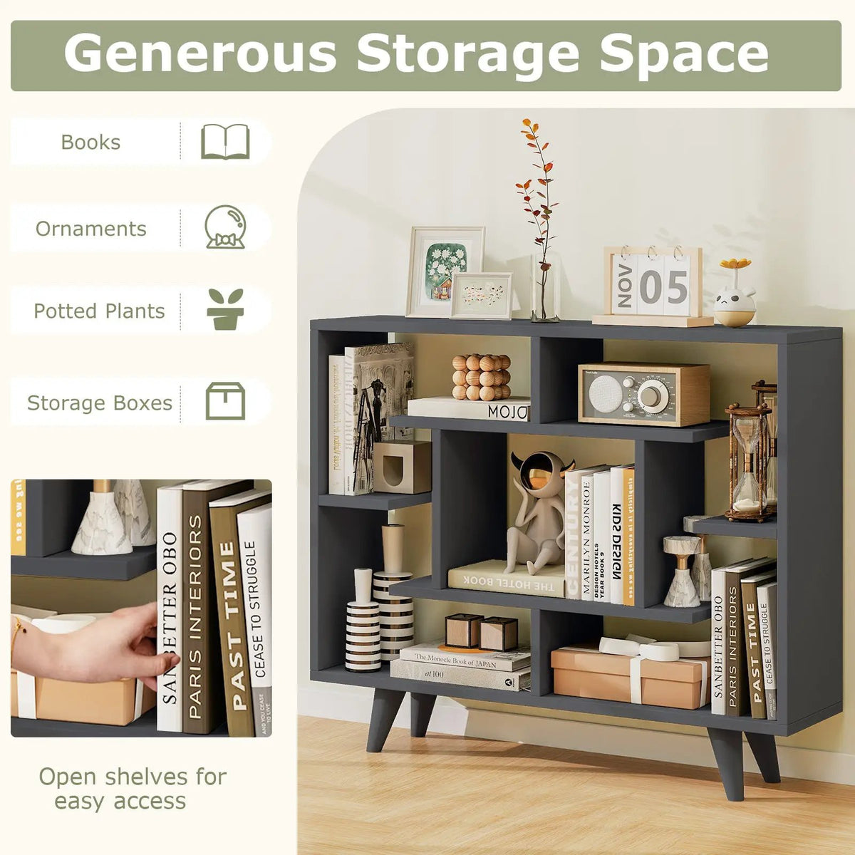 Geometric Bookcase with Anti-Tipping Kit and Storage Shelving Unit, photo 7 of 9