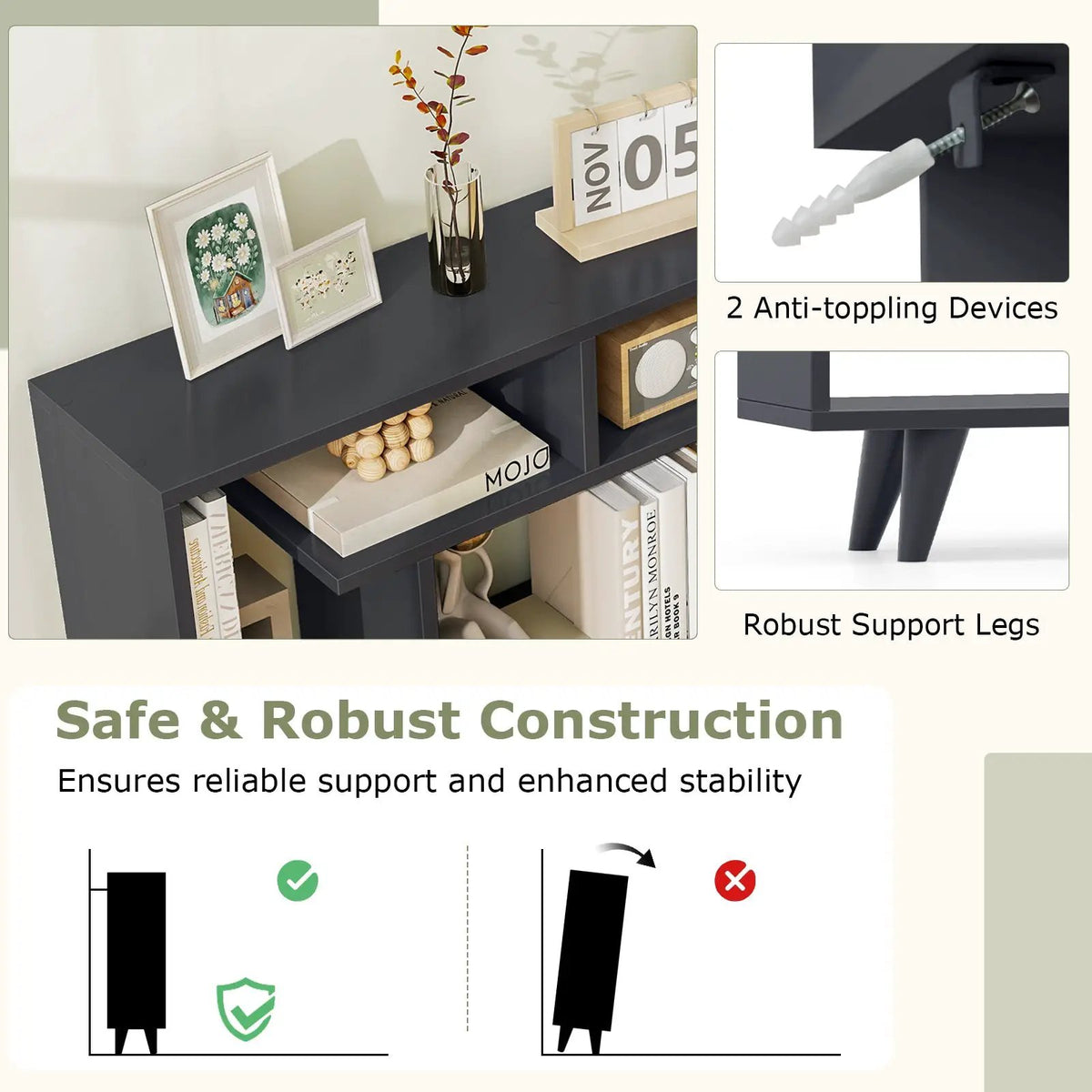 Geometric Bookcase with Anti-Tipping Kit and Storage Shelving Unit, photo 8 of 9