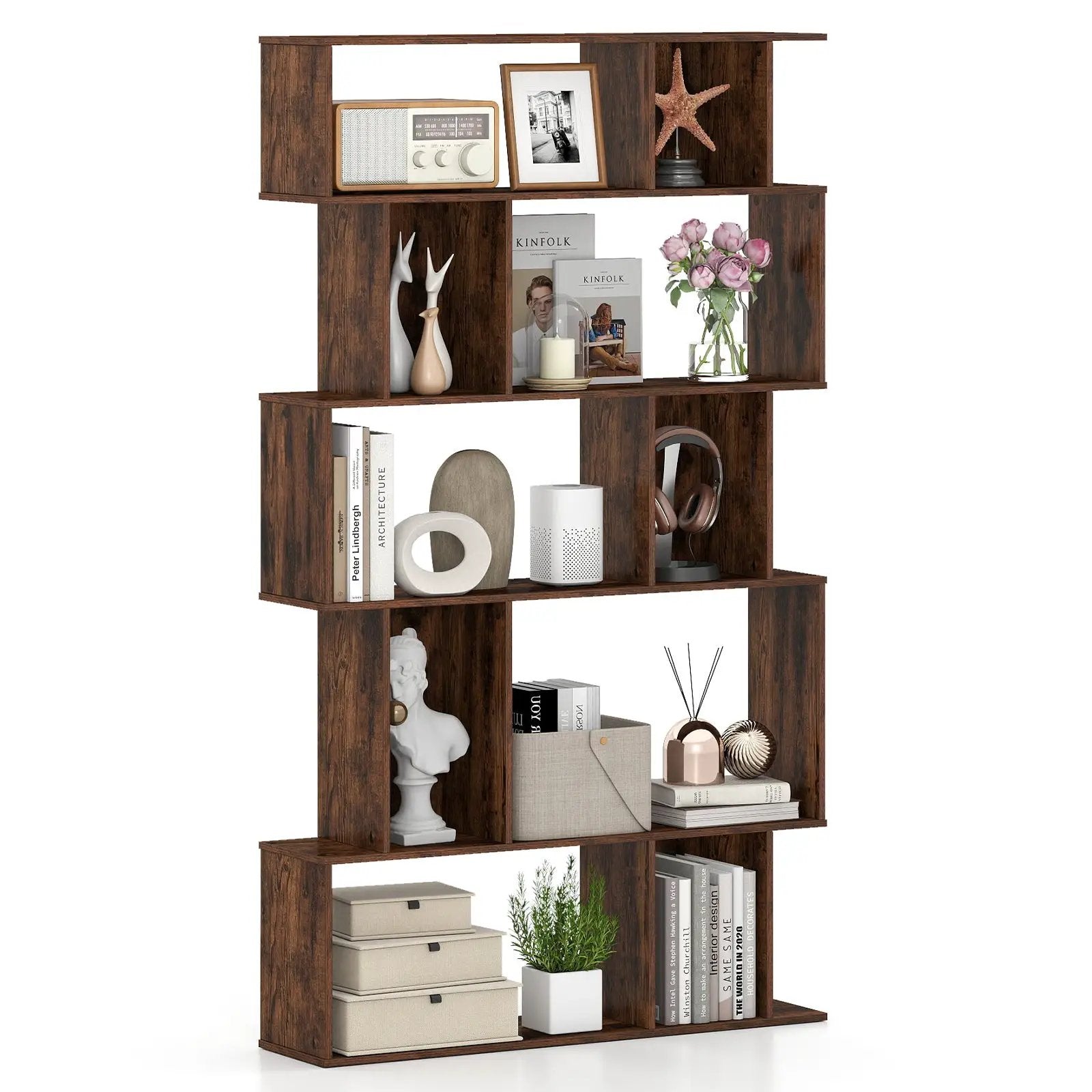 Geometric Bookshelf 5-Tier Bookcase with Open Shelves and Closed-back Cubes by DirectDeals