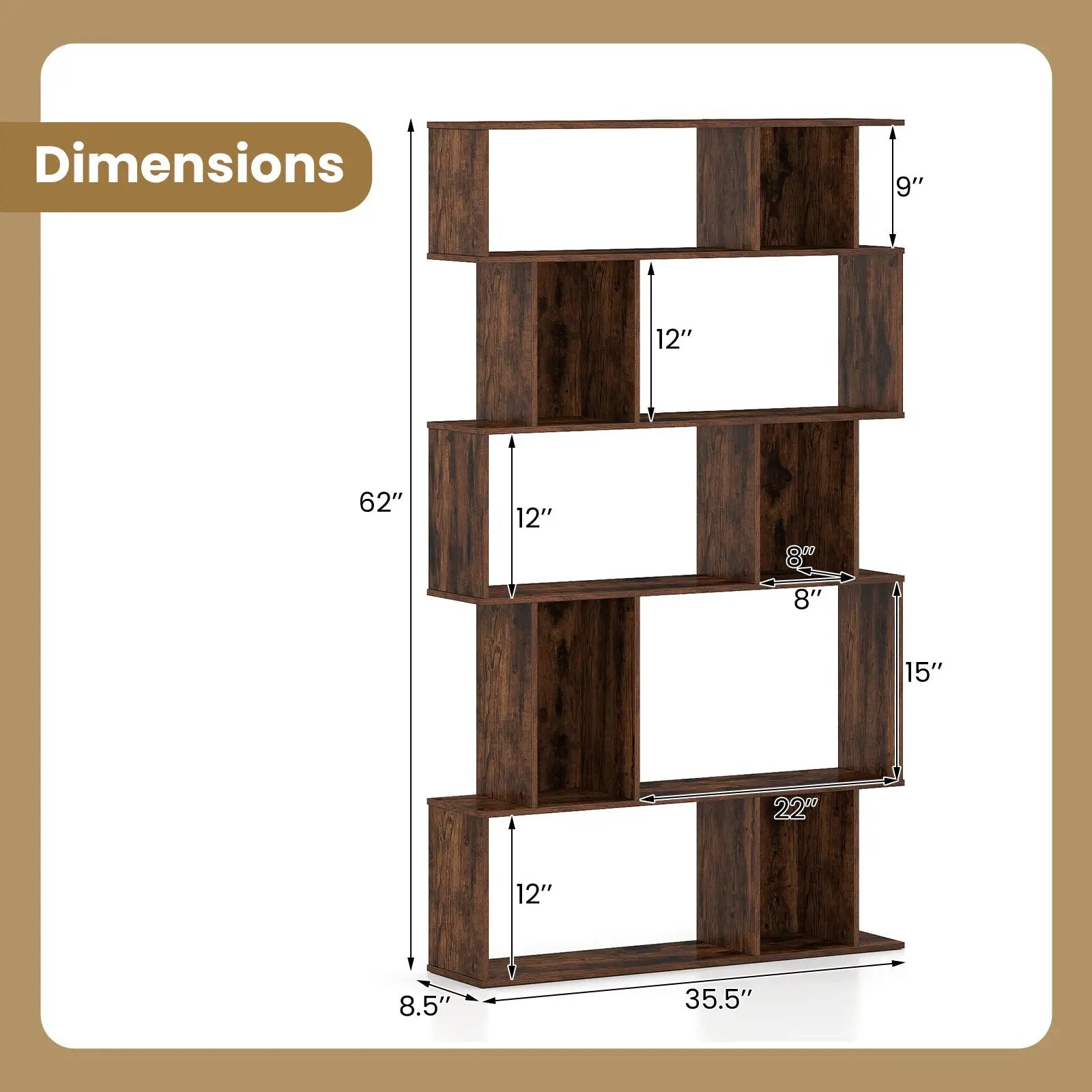 Geometric Bookshelf 5-Tier Bookcase with Open Shelves and Closed-back Cubes by DirectDeals