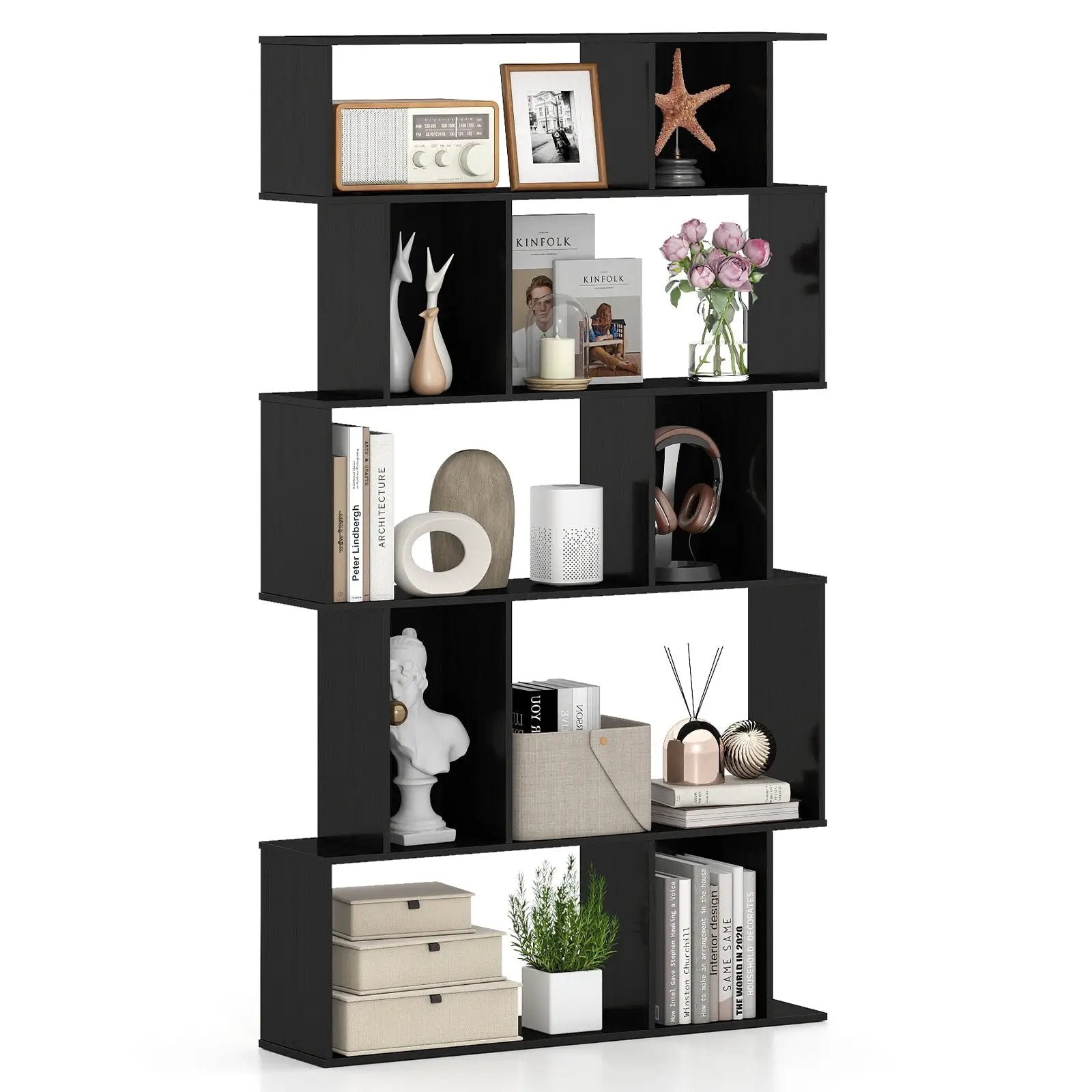 Geometric Bookshelf 5-Tier Bookcase with Open Shelves and Closed-back Cubes by DirectDeals