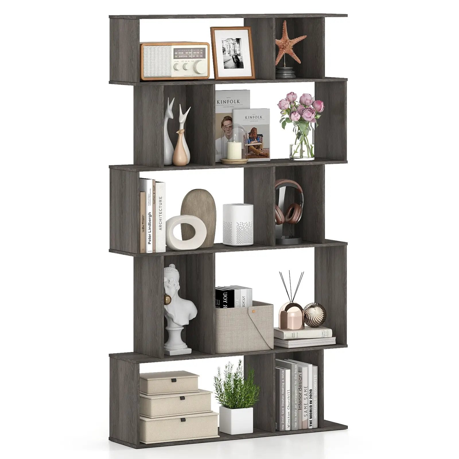 Geometric Bookshelf 5-Tier Bookcase with Open Shelves and Closed-back Cubes by DirectDeals