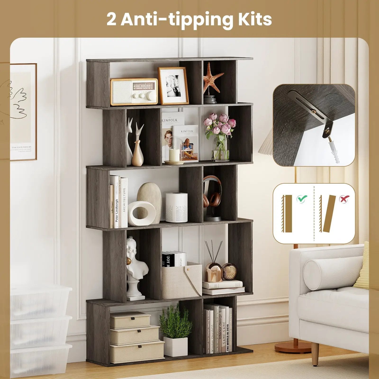 Geometric Bookshelf 5-Tier Bookcase with Open Shelves and Closed-back Cubes by DirectDeals
