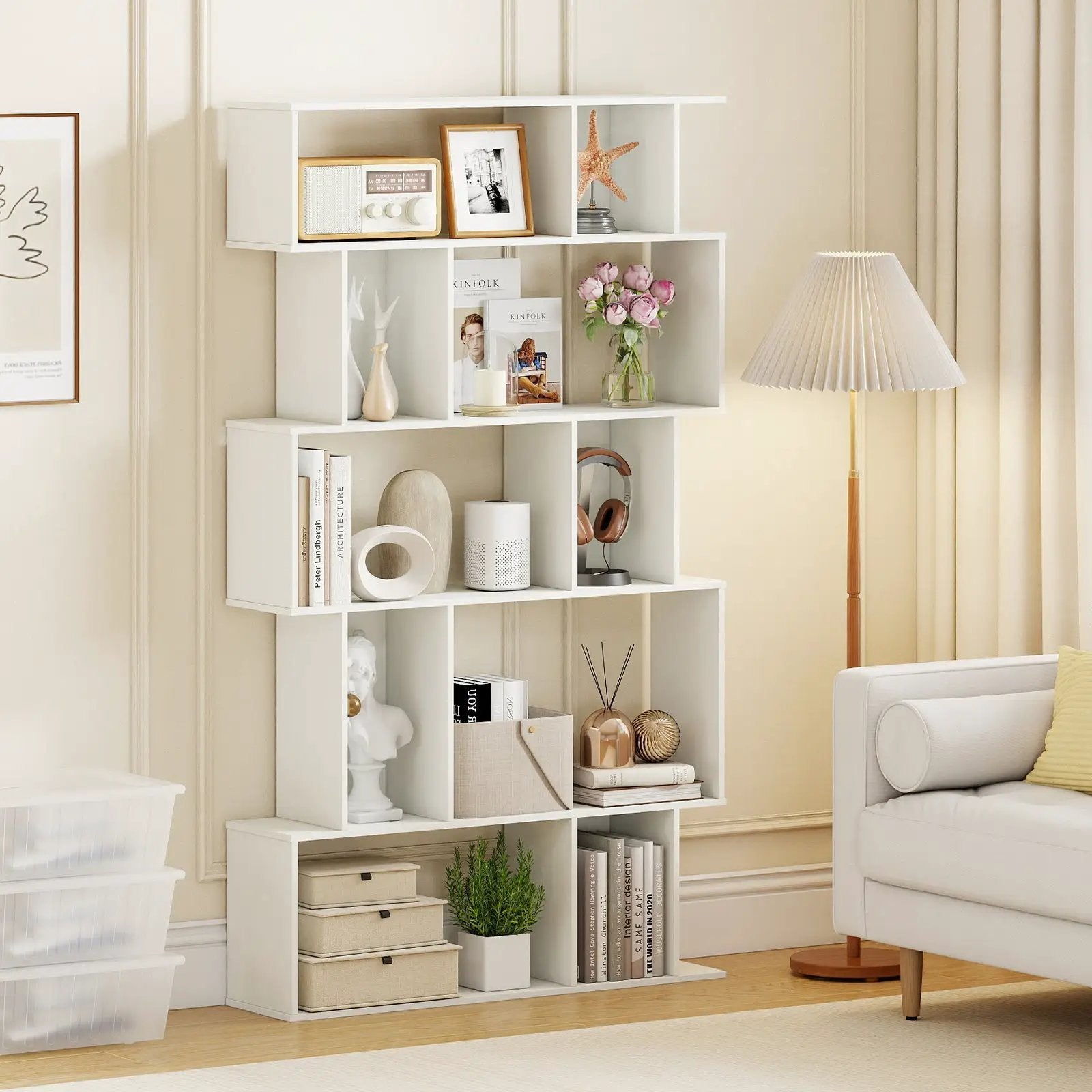 Geometric Bookshelf 5-Tier Bookcase with Open Shelves and Closed-back Cubes by DirectDeals